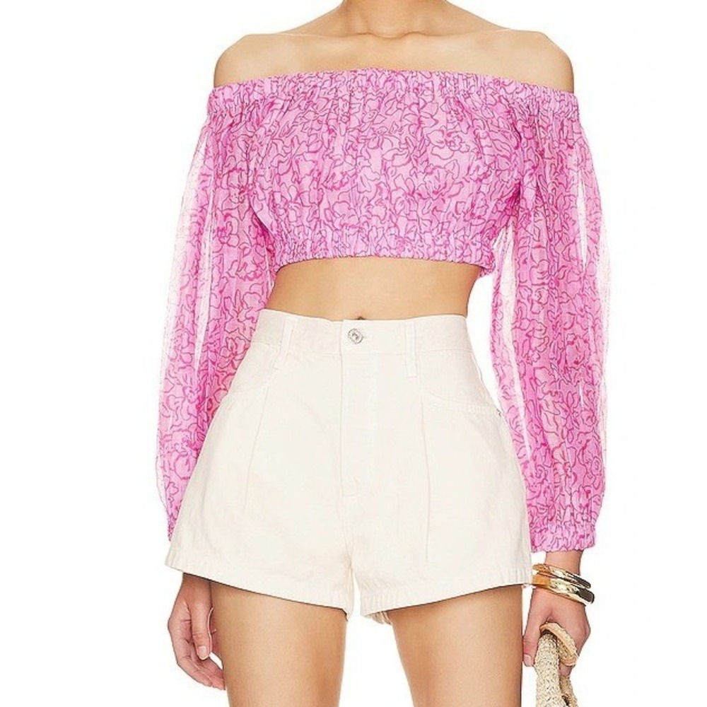 Lovers and Friends Bosworth Top Amelie Floral Pink Off Shoulder Crop Blouse Sm